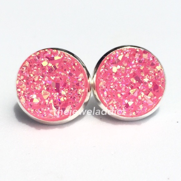3 for 15🎀bright iridescent pink Druzy style studs - Picture 2 of 7